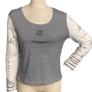KD Spring Mixed Media Striped Nautical Long Sleeve Top Sz S #156G
